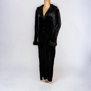 Vintage Black Faux Fur Collar Cuff Velvet Duster Coat